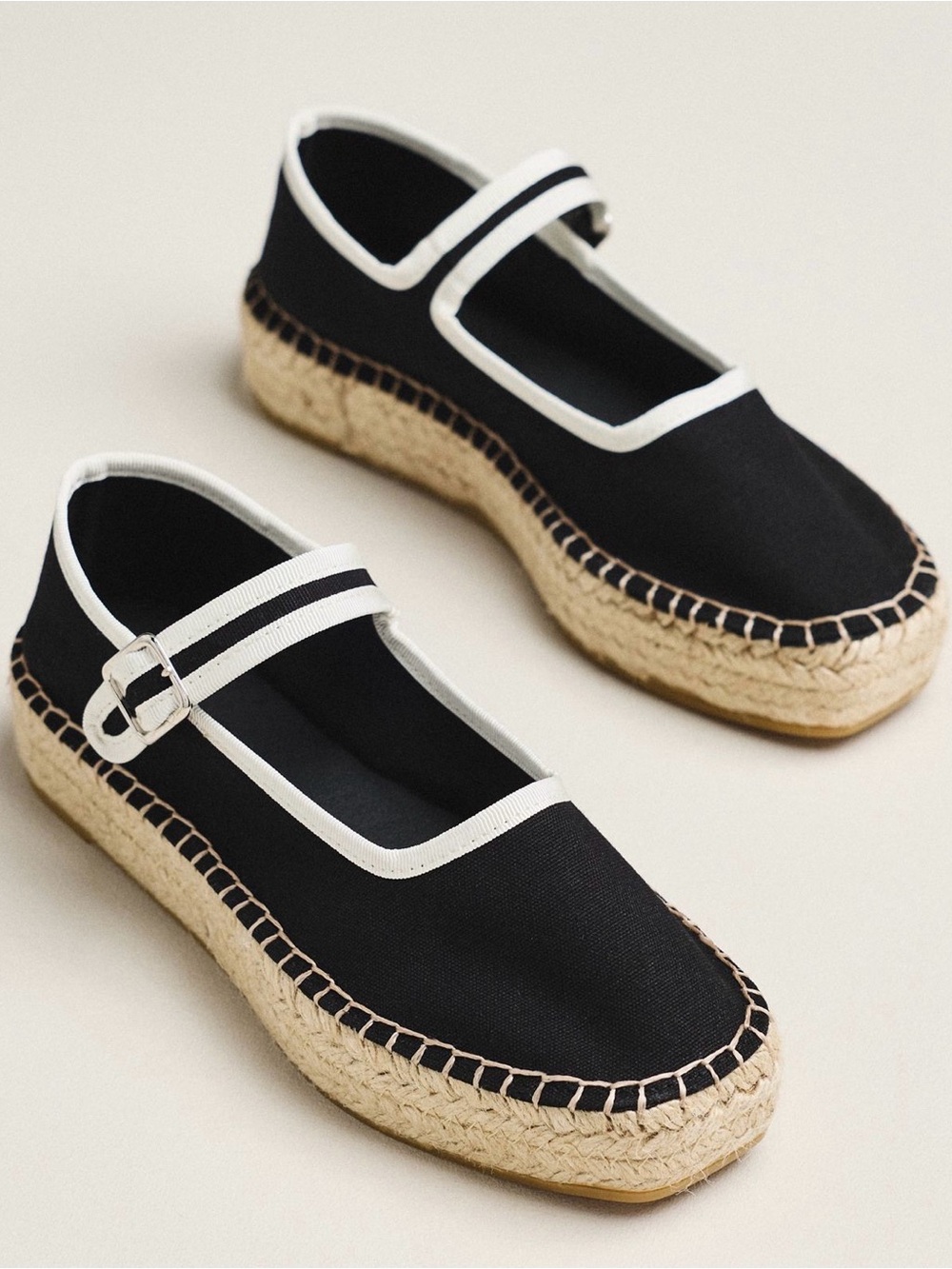 Maeve Black and White Mary Jane Espadrille Flats